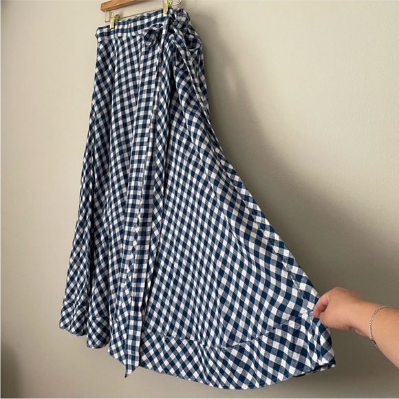 Polo Ralph Lauren Gingham Linen Midi Wrap Skirt - Picture 2 of 9